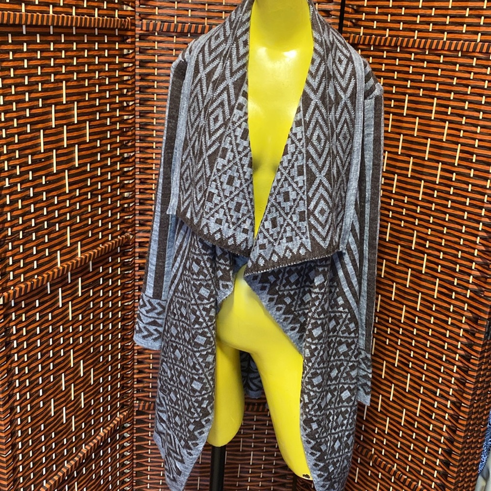 NWT Open knit, wool blend long sleeve cardigan. Aztec and stripeprint.Size large - Picture 1 of 8